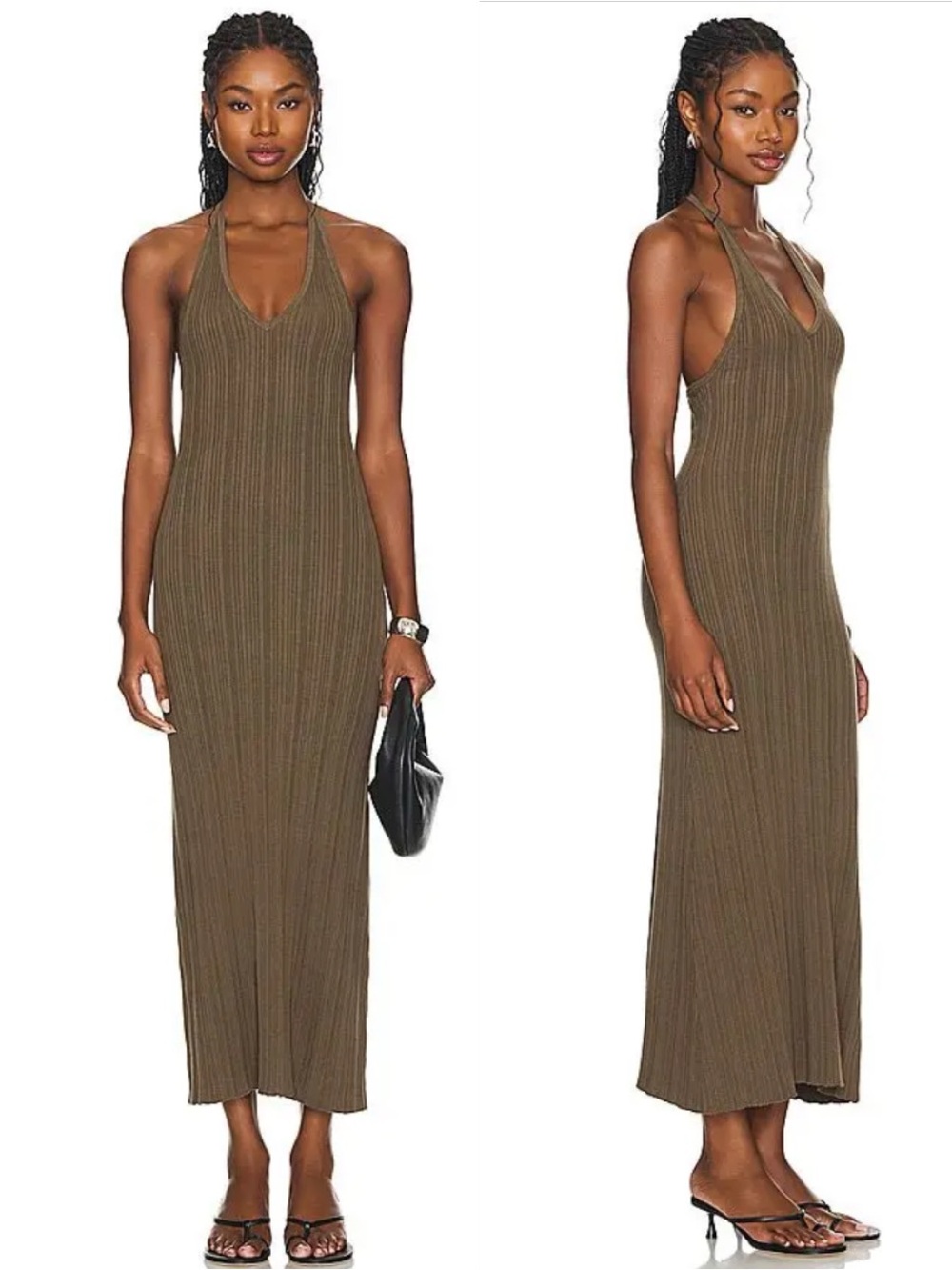 NWT White + Warren Ribbed Halter Maxi Dress in Dark Sage
